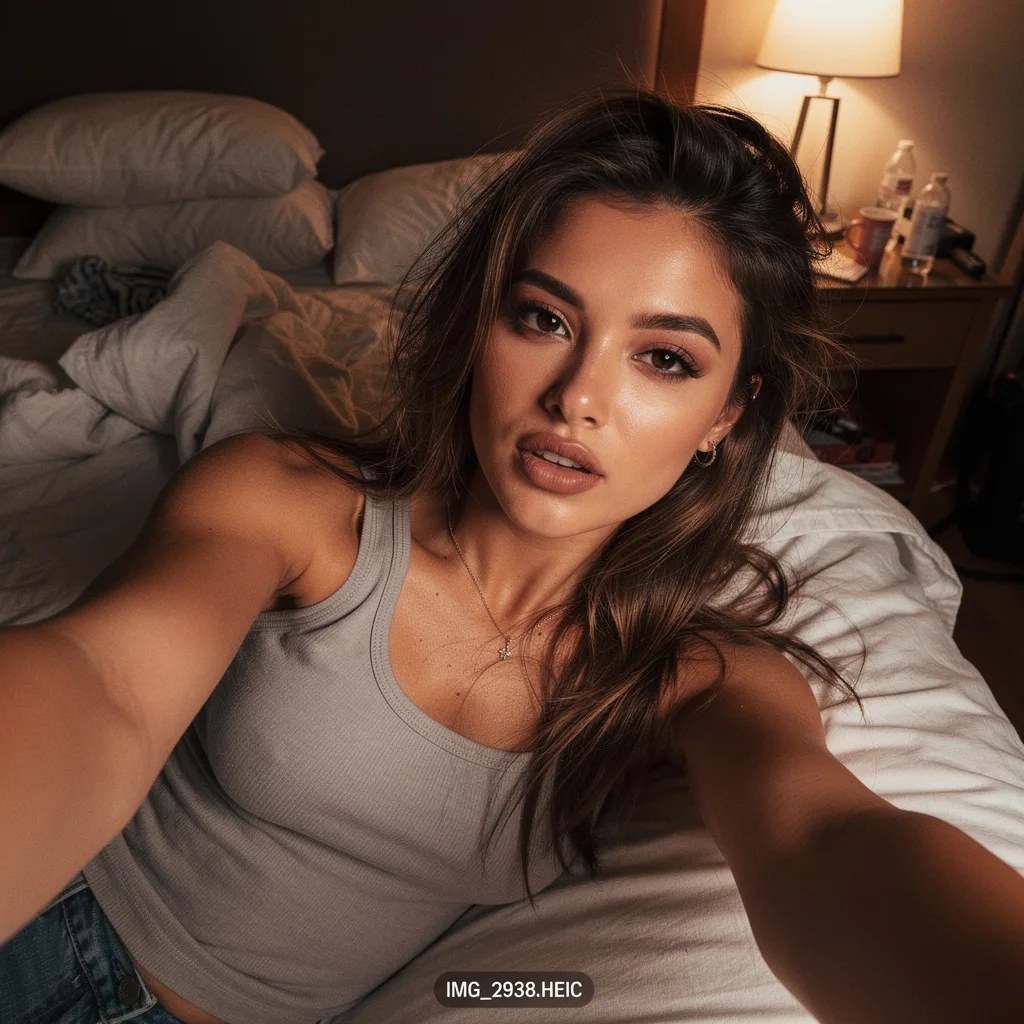 woman taking a selfie lying in bed